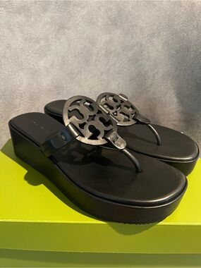 Tory Burch Women’s Sandals Miller Wedge 25mm Black Size 7 US